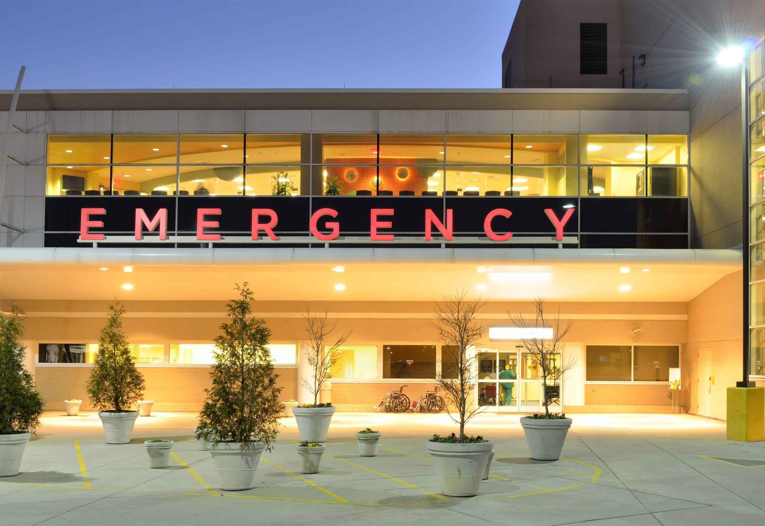 Exterior of a hospital Emergency Room with LED lighting