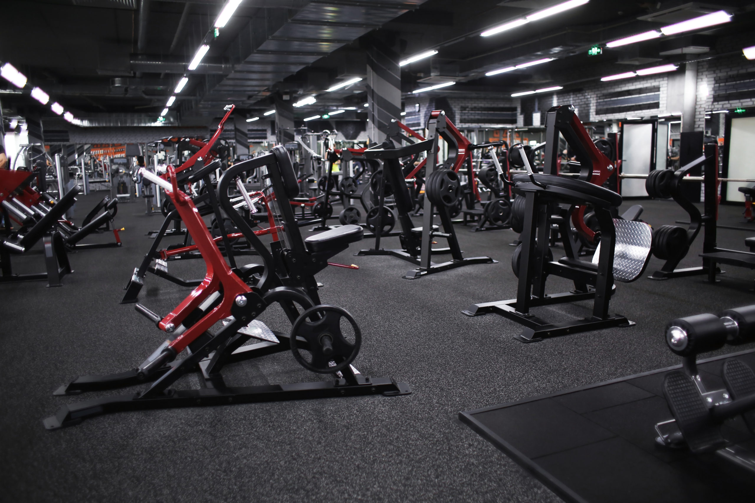 Modern equipment in new gym indoors